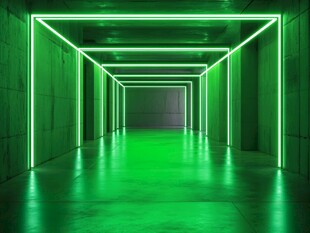 绿色霓虹隧道的未来感空间