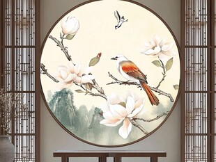 中式花鸟圆形装饰画意境美
