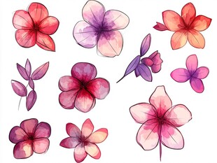 水彩绘制的缤纷花卉集合