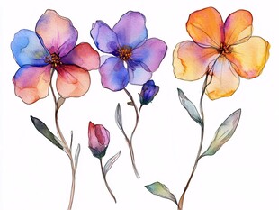 水彩绘多彩花朵插画