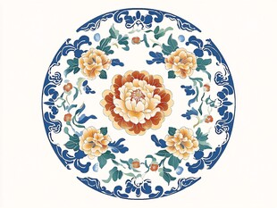 中式牡丹纹圆形传统图案