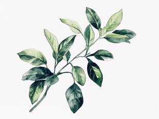水彩绘绿叶枝蔓