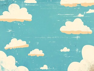 梦幻蓝天下的卡通云朵