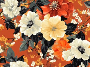 橙底花卉图案精美壁纸