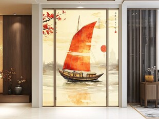 中式帆船入户玄关装饰画