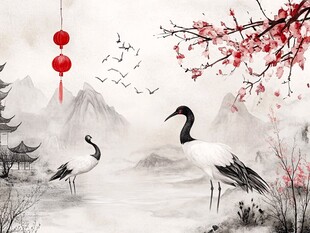 水墨仙鹤图 中式意境之美