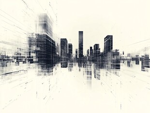 黑白城市建筑光影效果图