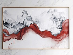 水墨红浪抽象艺术画作