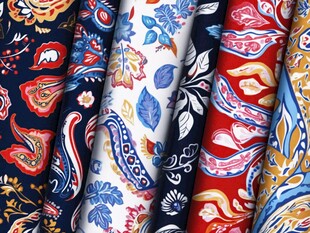 多彩佩斯利花纹布料展示