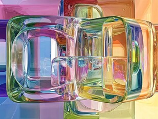 多彩透明玻璃几何体组合