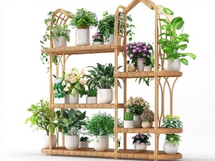 竹制多层绿植花架展示