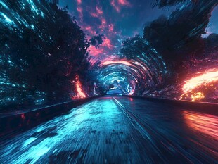 梦幻炫彩的未来感公路隧道