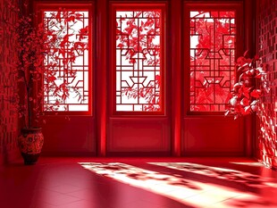 中式红韵 古典门窗之美