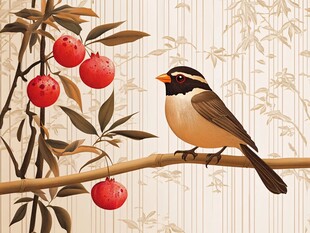 枝头小鸟伴红果