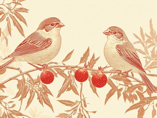 枝头双雀伴红果