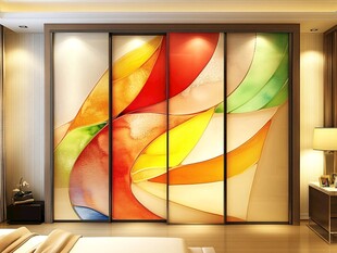 多彩抽象艺术衣柜玻璃门