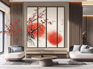 中式客厅的雅致红梅挂画