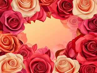 多彩玫瑰围成梦幻花框