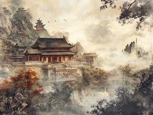 古风山水间的中式建筑意境