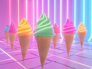霓虹风多彩冰淇淋甜筒