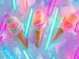 梦幻霓虹下的美味冰淇淋