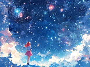 女孩仰望璀璨星空