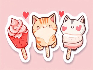 可爱猫咪冰淇淋贴纸