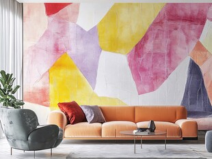 多彩几何墙饰的时尚客厅