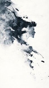 水墨风格侧脸人物艺术画