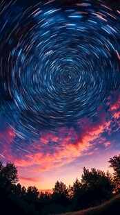 星轨下的绚烂黄昏美景