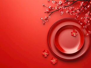 红底盘花图 尽显东方雅致
