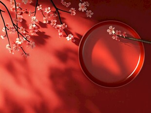 红梅映盘 一抹中式雅韵