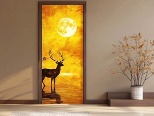 月光下的麋鹿唯美门饰画