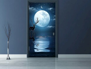 月夜麋鹿门贴装饰画