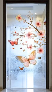 唯美桃花蝴蝶玄关装饰画