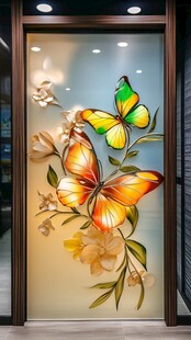 蝴蝶花卉玻璃艺术装饰画