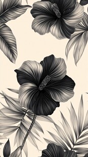 黑白扶桑叶植物图案背景