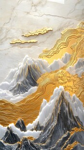 金色山峦浮雕装饰艺术图