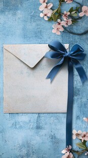 蓝底信封配花饰 优雅浪漫