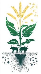 麦株下的耕牛与根系图景