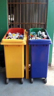 双垃圾桶装满各类垃圾