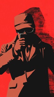 神秘黑衣男子手持手机