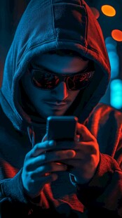 神秘 hoodie 人专注玩手机