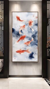 中式玄关锦鲤挂画装饰