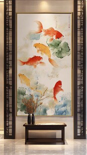 中式玄关九鱼图装饰画