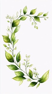 绿叶花环水彩插画