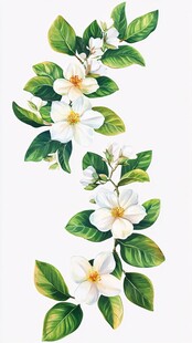 清新栀子花绿叶插画