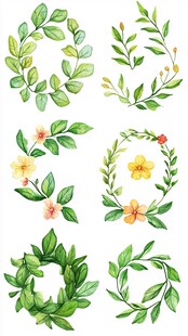 手绘清新植物花环元素集