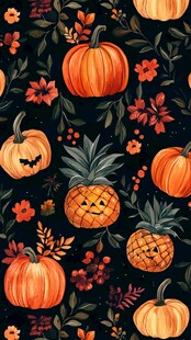 南瓜菠萝秋日花卉图案
