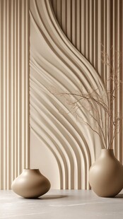 米色墙饰与简约陶制花瓶